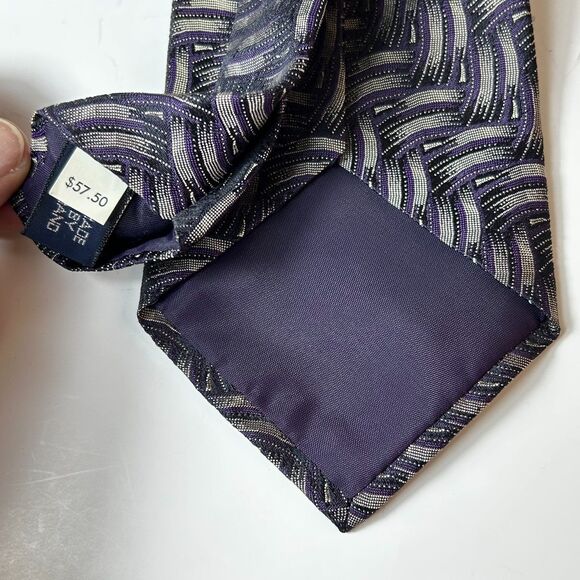 Polo Ralph Lauren NWT Purple Gray Basket Weave Print 100% Silk Long Tie - Picture 7 of 9